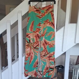 Esperanca Tropical Print Maxi Skirt Button Down 1/2 Open Slit SzM